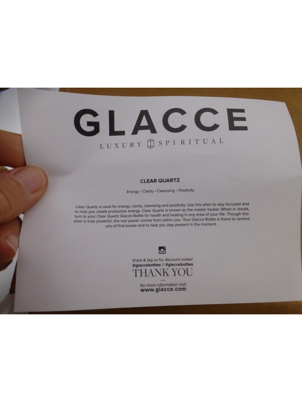 GLACCE Luxury Spiritual Clear Quartz Crystal Infused Glass Water Bottle, 18oz R1 - Picture 3 of 9